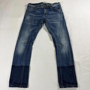 RS7 Slim Jeans 32x30 Dark Wash Stretch Moto Panel Distressed Tapered Cowboy